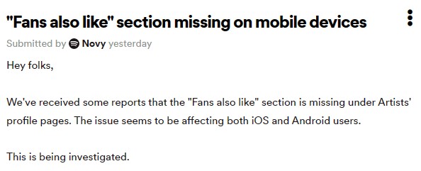 Spotify-Fans-also-like-fix-coming