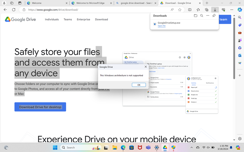 Google-Drive-not-supported-on-ARM-Windows
