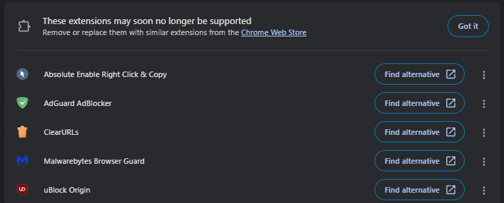 Chrome-extensions-not-supported-warning