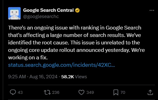 Google-Search-ranking-issue-after-August-core-update
