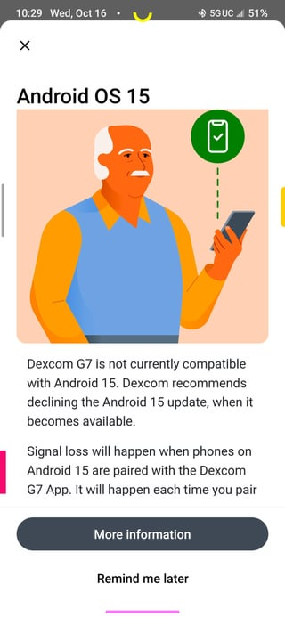 Dexcom-G7-Android-15-compatibility