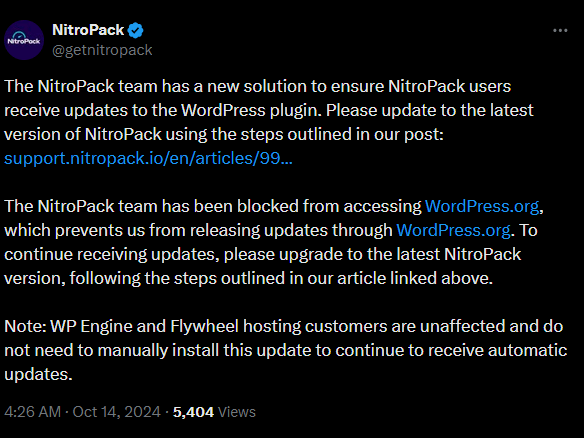 Nitropack banned WordPress