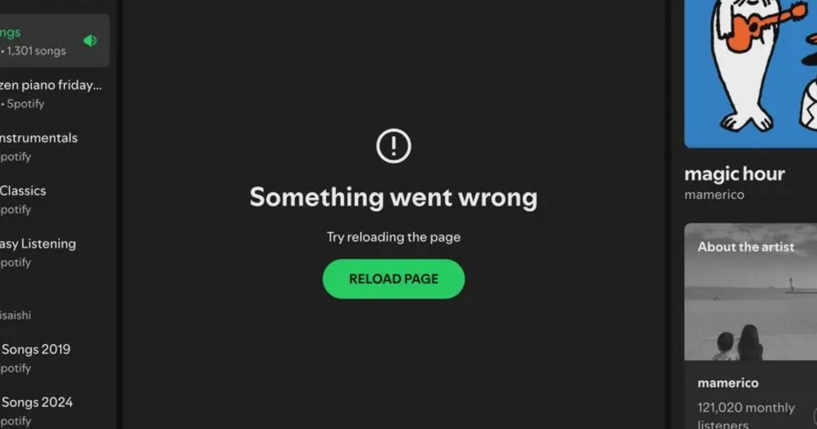 Spotify working to fix 'Something went wrong' error when accessing home page on desktop