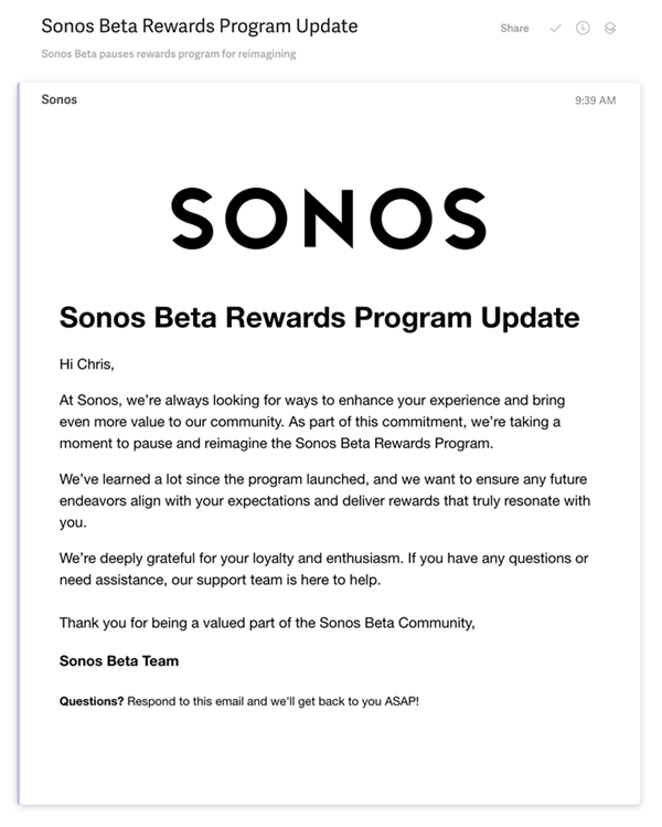 Sonos-Beta-Rewards-program-paused