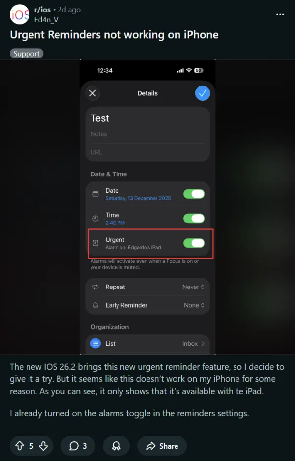 ios-26-2-urgent-reminders-not-working-complaint